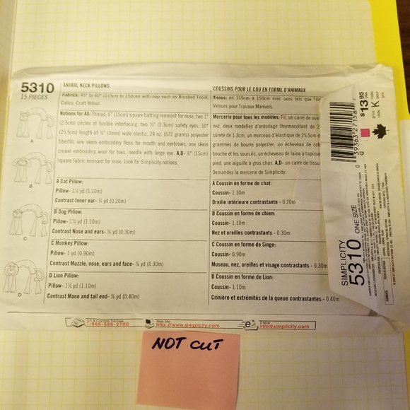 ✅5310 Simplicity Crafts Monkey Sewing Pattern EZ Se - Picture 3 of 3